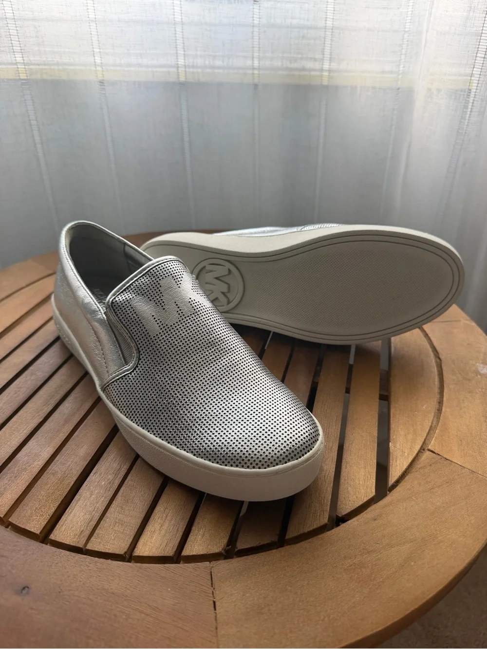 Michael Kors Silver Perforated Slip-On Loafers Size 8.5